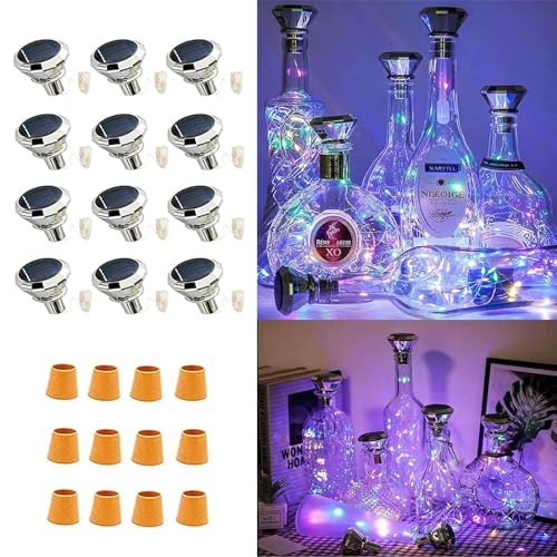 Upgraded 12 Pack Diamond Solar Wine Bottle Lights, 20 LEDs Waterproof Copper Light, Bottle Light Fairy Cork String Lights for Yard Patio Decor, DIY Birthday Gift for Mom Grandma Friend(MultiColor) - color: Multicolor (Diamond Shaped), size: 12 Pack