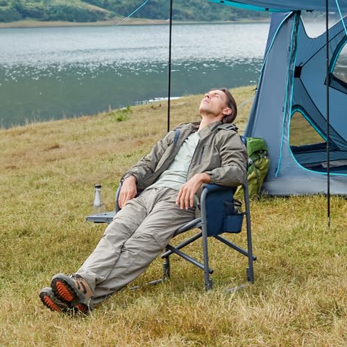 TIMBER RIDGE Aluminum Oversized Camping Chair, Lightweight Portable Directors Chair with Side Table Detachable Side Pocket for Outdoor Camping, Lawn, Picnic, Support 400lbs Blue 2 Pack - color: Blue-2 Set