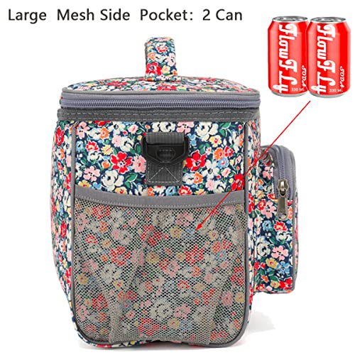 FlowFly Insulated Reusable Lunch Bag Adult Large Lunch Box for Women and Men with Adjustable Shoulder Strap,Front Zipper Pocket and Dual Large Mesh Side Pockets,Floral - color: Floral