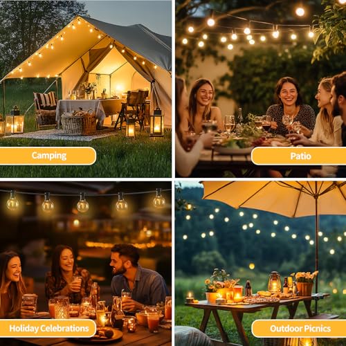 SANBEN Solar String Lights Outdoor with Remote, 50ft 25 Bulbs Solar Powered Patio Lights Waterproof, Dimmable & Timer, G40 LED Solar Lights for Camping Deck Backyard Garden Fence - size: 50ft-G40