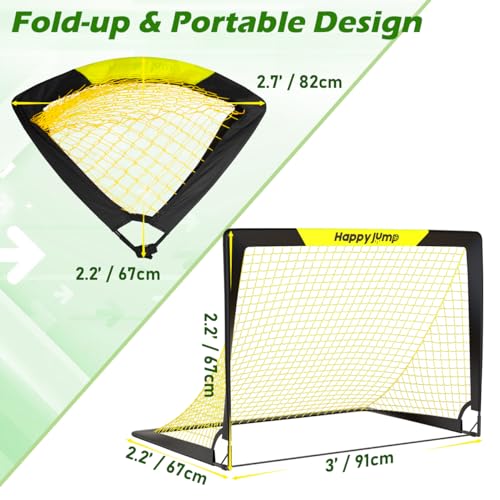 Happy Jump 7x5 FT & 5x3.6 FT Portable Soccer Goal for Youth Players Ages 6–14, Large-Frame Design Built for Long-Term Development, Easy Setup for Backyard, Park or School Training - style: 3x2.2 FT, 1 Pack