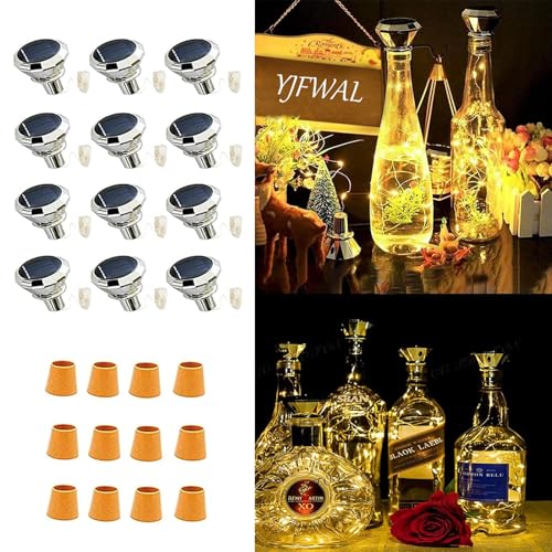 Upgraded 12 Pack Diamond Solar Wine Bottle Lights, 20 LEDs Waterproof Copper Light, Bottle Light Fairy Cork String Lights for Yard Patio Decor, DIY Birthday Gift for Mom Grandma Friend(Warm White) - color: Warm White (Diamond Shaped), size: 12 Pack