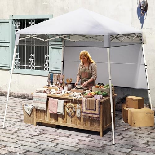 Tangkula 7x7 Ft Pop Up Canopy with Center Lock, UPF50+ Slant Leg Outdoor Tent with Sidewall, Carry Bag & 4 Stakes, Compact Portable Canopy Tent for Hiking Camping Fishing & Picnic (White) - color: White, size: 7x7 Ft