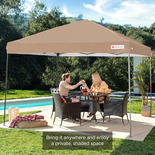 Best Choice Products 10x10ft Pop Up Canopy Tent, Outdoor Shade, 1 Person 1 Minute Set Up, Carry Case, 4 Weight Bags - Tan - color: Tan, size: 10x10ft