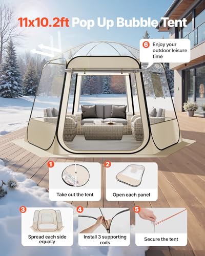 VEVOR Pop up Sports Tent, 8 Sizes Optional Clear Bubble Tent for 1-6 Person, Waterproof Outdoor Pod with Floor Mat & Top Cover, Garden Igloo Dome Tents Camping Shelter for Sports Watching - color: Clear, size: 11'L x 10.2'W x 7.2'H