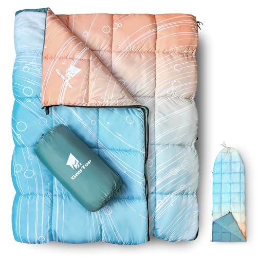 GEERTOP Lightweight Outdoor Camping Blankets for Adults, Compact Travel Blanket for Hiking Backpacking All Weather Sleeping Bag Quilt for Beach, Park, Stadium - color: Light Blue