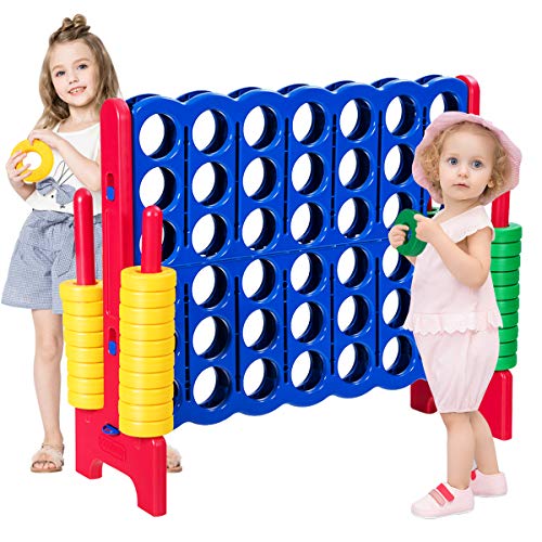 COSTWAY Jumbo 4-to-Score Giant Game Set, 4 in A Row for Kids and Adults, 3.5FT Tall Indoor & Outdoor Game Set with 42 Jumbo Rings & Quick-Release Slider, Perfect for Holiday Party & Family Game, Red - color: Red