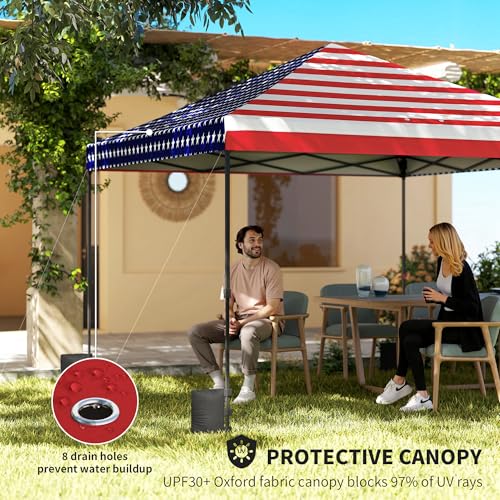 Outsunny 10 x 10 ft Pop Up Canopy Tent with One Push Setup, Easy Setup Outdoor Portable Instant Canopy Shelter with Wheeled Carry Bag, Sandbags, Adjustable Height for Parties, Events, American Flag - color: American Flag