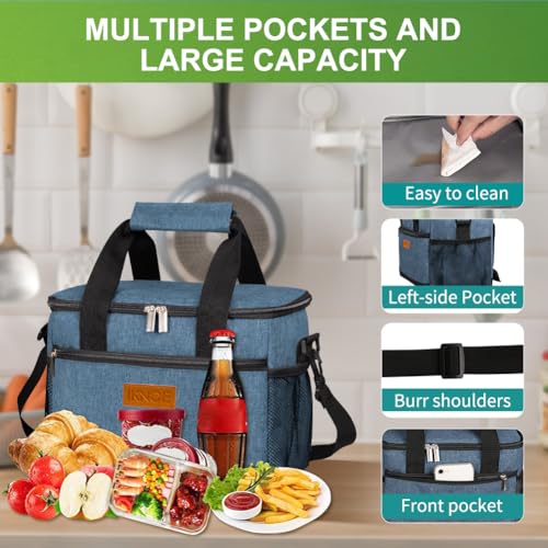 iknoe Insulated Lunch Bag, Foldable 8.5L Cooler Bag for Men & Women, Leakproof Thermal Design, Great for Office, Picnic, Travel, Lunch Box, Blue - color: Blue with LOGO, size: Medium