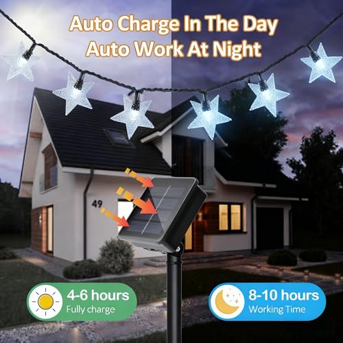 Twinkle Solar Star String Lights Outdoor Waterproof Fairy Lights 39FT 100 LED with 8 Lighting Modes for Camping Garden Wedding Party Tree Holidays Backyard Patio (Cool White) - color: Cool White