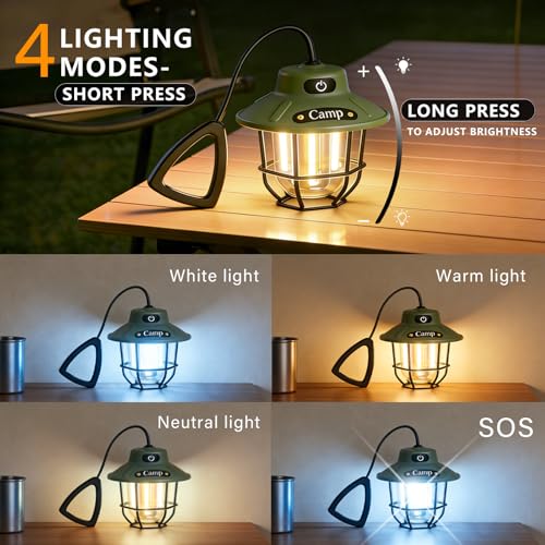 1200 Lumens Camping Lantern, Rechargeable LED Tent Light with 4 Light Modes, USB Portable Outdoor Flashlight for Camping, Hiking, Emergencies, Power Outages, SOS（Black） - style: Black