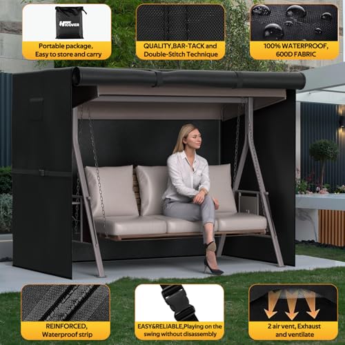 Outdoor Swing Cover 3 Seater 600D Hammock Cover Waterproof Heavy Duty Garden Hammock Glider Chair Cover Patio Furniture Covers Garden Swing Canopy Covers All Weather Protection