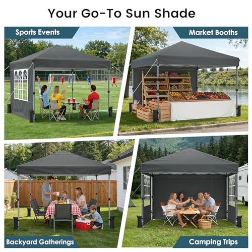 Raynesys Pop Up Canopy Tent with Sidewalls, 10x10ft 10 Person Party Tent One Push Setup, Portable Gazebo Outdoor Sun Shade for Events, Parties, Camping, Commercial, Silver Coated Top, Gray - color: Gray