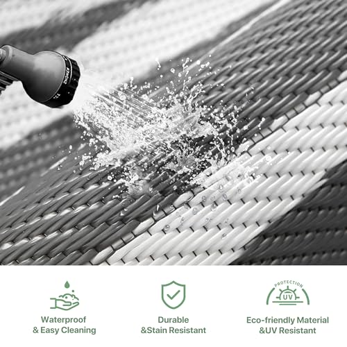 GENIMO Outdoor Rug Waterproof for Patio, 9'x12' Reversible Plastic Straw Outdoor Carpet, Camping Outside Mat for Outdoor Decor, RV, Deck, Camper, Balcony, Picnic, Grey & White - color: Grey & White | Natural, size: 9' x 12' (Rectangular)