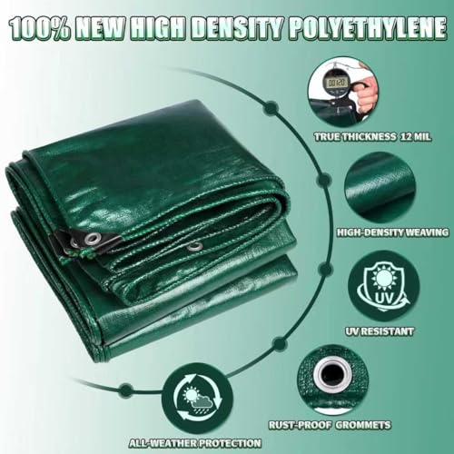 Green Heavy Duty Tarp 8x10 Feet, 12 Mil Thick Waterproof Poly Tarps Cover UV Resistant, Rip & Tear Proof with Metal Grommets Every 20 Inche - color: Green, size: 8x10 Ft