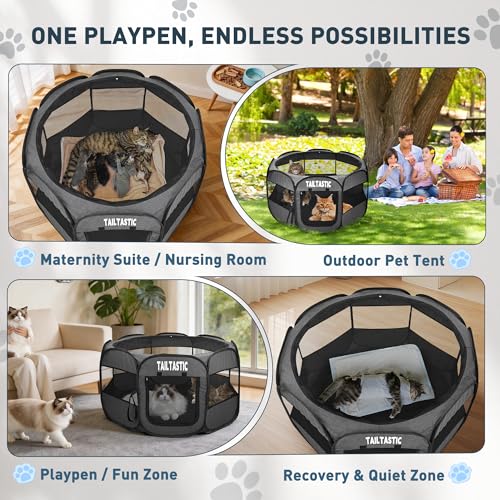 Portable Pet Playpen for Small Dogs & Cats, Foldable Puppy Safety Pen with Removable Zipper Top, Breathable Mesh Dog Delivery Room, Indoor Isolation Cage for Kittens/Rabbits (Dark Grey, Small) - color: dark grey, size: Small
