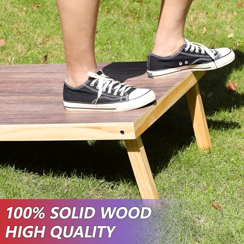 Solid Wood Cornhole Board Set, 4x2ft Regulation Cornhole Game Set with 8 Bean Bags and 2 Cornhole Boards, Premium Corn Hole Game for Adults and Family - style: 4*2 Woodgrain