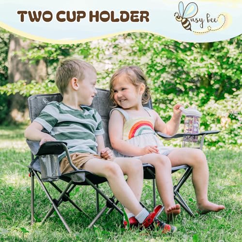 Busy Bee Oversized Kids Camping Chair with Cup Holder, High Back Toddler Chair Kids Folding Chair, Perfect for Beach & Outdoor, Supports 150 Lbs. - color: Grey, style: Double Chair