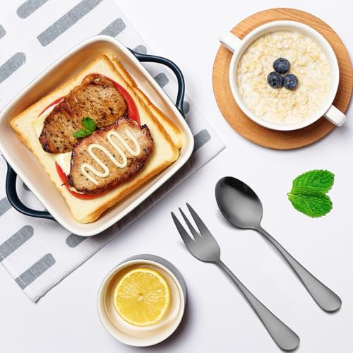 12 PCS Fork and Spoon, Black Silverware Set, Food Grade Stainless Steel Flatware Cutlery Set 6 Forks (5.35 inch), 6 Spoons(5.25 inch) for Home, Outdoor, Restaurant, Dishwasher Safe