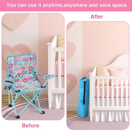KABOER Kids Outdoor Folding Lawn and Camping Chair with Cup Holder and Carrying Bag, Children's Camping Chairs - color: Floral