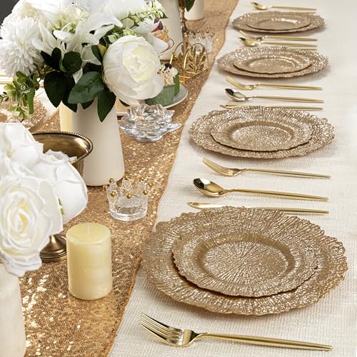DaYammi 60Pcs Gold Plastic Plates-Elegant Gold Plates Disposable & Reusable-Heavy Duty Plastic Plates for Party Including 30 Dinner Plate, 30 Dessert Plate for Weddings,Dinner Parties - color: Gold