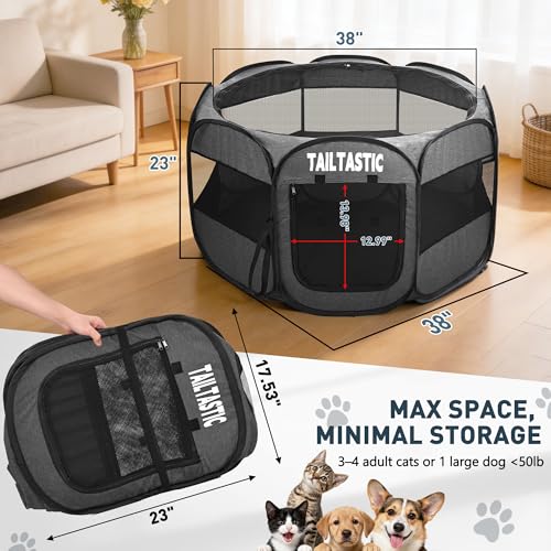 Large Cat Playpen for Multiple Cats, Extra Spacious Pet Tent Playground, Portable Dog Exercise Pen with Room for Toys & Bed, Indoor/Outdoor Enclosure for 2-3 Pets (Dark Grey, Large) - color: dark grey, size: Large
