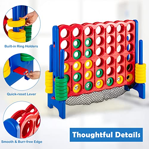 Costzon Giant 4-in-A-Row, Jumbo 4-to-Score Giant Game Set for Kids & Adults, Indoor Outdoor Yard Connect Game, 3.5FT Tall with 42 Jumbo Rings & Quick-Release Slider, Perfect for Family & Party Games - color: With Mesh Net