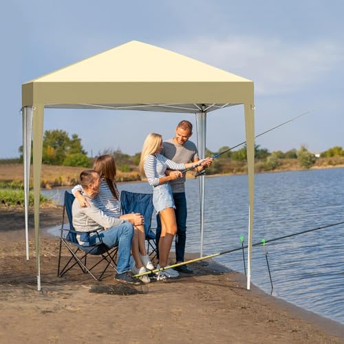 VINGLI 6.5x6.5 Pop Up Canopy Tent with Sidewalls, Outdoor Gazebo Canopy Tent, Patio Event Tents Outdoor Event Shelter for Parties (Khaki) - color: Khaki, size: 6.5x6.5