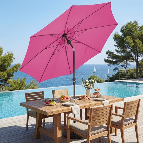 JEAREY 9FT Outdoor Patio Umbrella,Market Table Umbrella with 8 Fiberglass Ribs, Pool Umbrella with Tilt and Crank, UV Protection Lightweight & Wind-Resistant for Lawn, Garden, Deck and Backyard, Rose Pink - color: Rose Pink