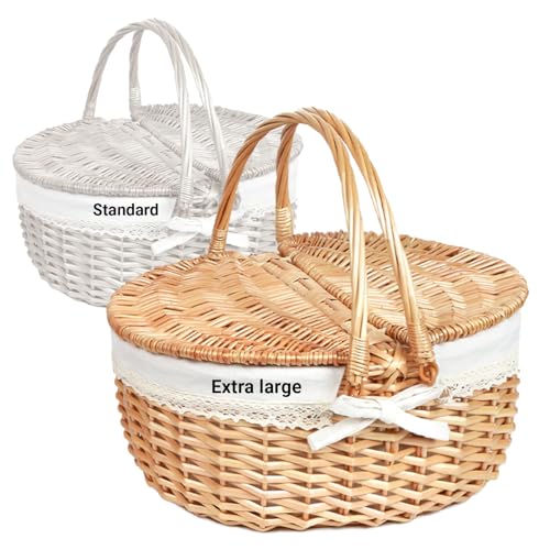 Hap Tim Large Size Wicker Picnic Basket with Lid - 40-Quart Capacity, 18.5 inches Length, 14.56 inches Width, 8.66 inches - style: Extra large size, white cloth