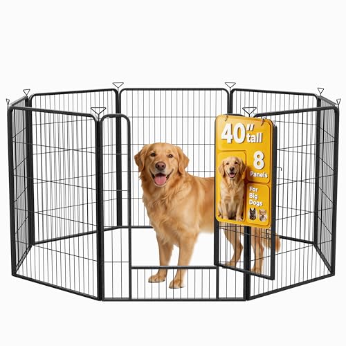 Heavy-Duty Iron Dog Playpen Outdoor Indoor,40 inch 8 Panels Dog Fences for RV Camping/Yard/Garden,Portable Dog Play Pen for Dogs,Puppies,Small Animals,Black Silver - color: Dark Sliver, size: 40''h