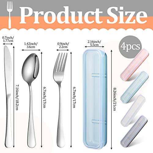 Yinkin 4 Pack Portable Travel Utensils Set with Case Reusable Stainless Steel Silverware Flatware Camping Cutlery Include Fork Spoon Knife for Work School Dishwasher Safe(White, Green, Red, Black) - color: White, Green, Red, Black
