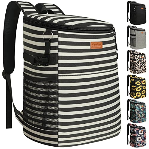 Camping Cooler Backpack 30 45 Cans, Soft Backpack Coolers Insulated Leak Proof Travel Cooler Bag Waterproof Lunch Picnic Beach Work Trip Thermal Bag Drink Beverage Beer Bag Cooler - color: Black White Stripe, size: 30 Cans