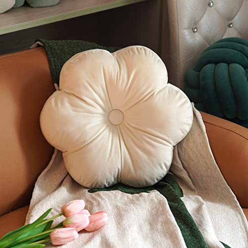ARTMAGIC Flower Shaped Velvet Decorative Throw Pillow Cushion Ultra Soft Cute Floor Pillow for Couch Bed Sofa, White, 16x16 inch - color: White