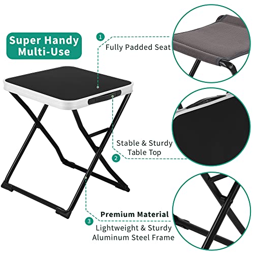 SUNNYFEEL 3 in 1 Folding Camping Table, Stool, and Footrest, Lightweight Portable up to 300 LBS, Easy to Carry for Beach, Fishing, Trip, Picnic, Lawn, Concert Outdoor - color: 3 in 1-black-1set