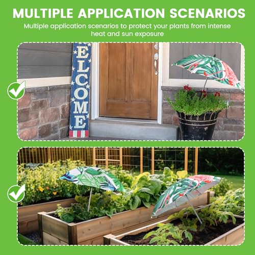 Abbylike Plant Umbrellas for Outdoor Plants, Garden Umbrella Shade for Potted Plants and Garden Beds Plant Cover for Sun Summer Beach Terrace Swimming Pool(Flamingos & Monstera,Pink and Green,2 Set) - color: Pink and Green, size: Flamingos & Monstera