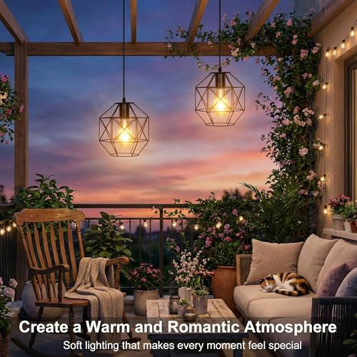 Battery Operated Hanging Lantern Outdoor, Waterproof Metal Pendant Light with 6 Hours Timer, Battery Powered Gazebo Lantern for Porch Pergola Patio Garden Indoor Decor
