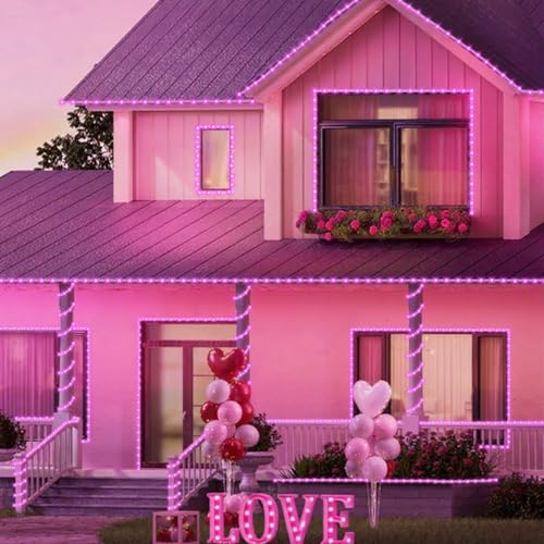 YEGUO Solar Rope Lights Outdoor Waterproof, 66ft 200 LED Pink String Lights, 8 Modes Fairy Lights in Clear Thin Tube - color: Pink