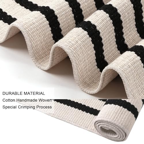 LEEVAN Black and White Striped Patio Outdoor Rug 5x8, Washable Living Room Bedroom Area Rug, Soft Cotton Blend Sturdy Carpet for Kitchen, Dining Room, Playroom, Mudroom, Sunroom - color: Black and White, size: 5' x 7'10" (Rectangular)