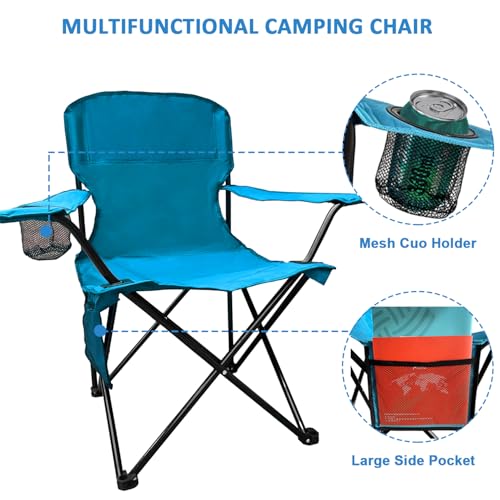 Folding Camping Chairs 2 Pack Portable Outdoor Chair for Camping, Fishing, Beach, Picnic, Lightweight High Back Foldable Chair with Cup Holder & Storage Bag, Supports300lbs, Blue - color: Blue, size: 2 Pack