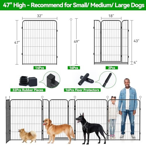 Kfvigoho Dog Playpen Outdoor Extra Wide 16 Piece Panels Heavy Duty Dog Fence 47" Height Anti-Rust with Doors Portable for RV Camping Yard, Total 42FT, 140 Sq.ft, Snowy Black - style: 32"W x 47"H