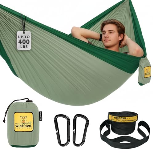 Wise Owl Outfitters Camping Hammock – 500lbs Portable Hammock with Tree Straps - Travel, Backpacking, Hiking, Outdoors Camping Gear - Single or Double - color: Sage & Dark Green, size: Single