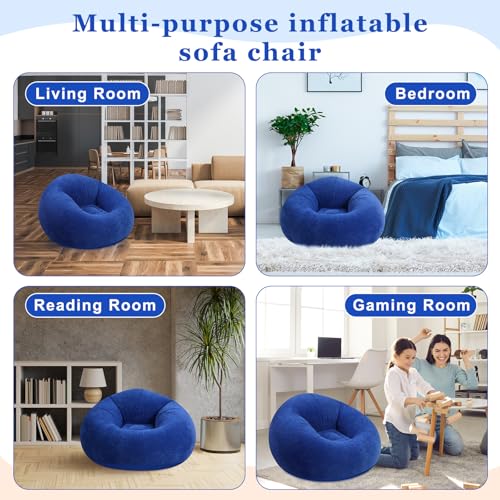 Realspring 6 9 12 Pcs Inflatable Bean Bag Chairs for Adults with Electric Air Pump, Blow up Couch Folding Portable Inflatable Couch Lazy Sofa for Outdoor Movie Night Camping(Dark Blue,12 Pcs) - color: Dark Blue