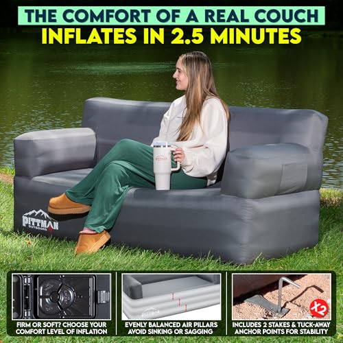 Pittman - Inflatable Couch with Built in Pump for Outdoors & Indoors - Blow Up Couch for Camping, Glamping or Home use has Heavy Duty Puncture Resistant Fabric for Inflatable Sofa Comfort & Durability - size: Sofa