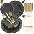 175 Plastic Dinnerware Set Party Supplies Disposable Dinnerware for 25 Guests Include 50 Plastic Plates,25 Silverware Set 25 Cups 25 Napkins Plastic Plates for Graduation Party Wedding（Black and Gold） - color: Black