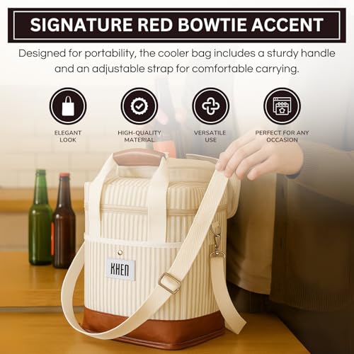 Khen 2 Bottle Wine Bag Carrier Tote - Leakproof & Insulated Padded, Leather Versatile Cooler Bag - Travel, Picnic, BYOB Restaurant, Party, Dinner, Gifts for Lovers, Portable Case, Gift for Men Women