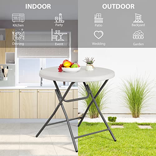 JupiterForce 32 Inch Round Folding Table, Indoor Outdoor Portable Plastic Dining Card Table High Top Cocktail Table for Camping Picnic Party Wedding Event, White - size: 32 inch
