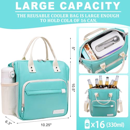 TuErCao Preppy Lunch Box for Women Aesthetic Insulated Lunch Bag for Young Ladies Female, Teal - color: A14: Turquoise, size: Large