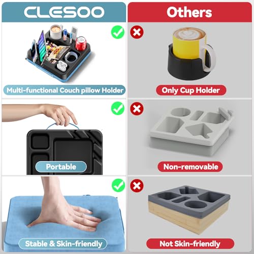 Couch Cup Holder Tray Couch Cup Holder Pillow Bed Tray Snack Sofa Bed Caddy Organizer Beach Sofa Drink Holder Anti-Spill Portable Snack Caddy Couch Remote Holder for Phone Pad Kindle Beverage Blue - color: Blue