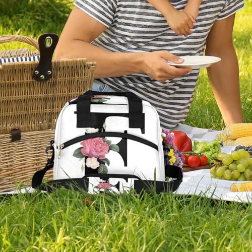 Letter F Insulated Lunch Bag for Women Men Reusable Waterproof Lunch Box Cooler Tote Bag One shoulder portable meal bag Portable Adult Lunchbox for Work Picnic Hiking Beach - color: Letter F